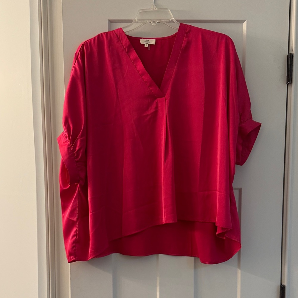 Entro Bright Pink V-Neck Blouse